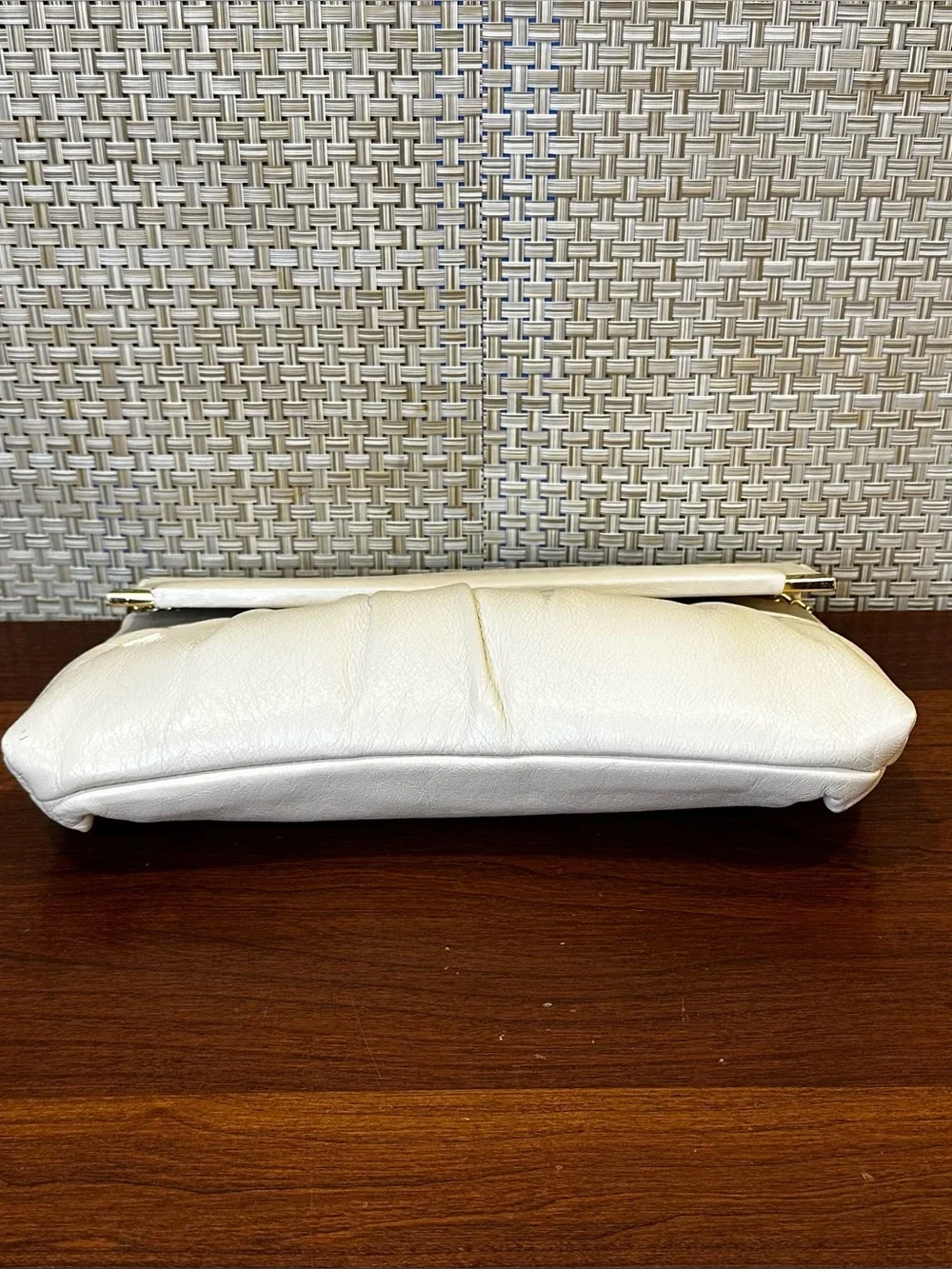 VTG 1970s Ivory Ruched Convertible Envelope Evening Clutch Gold Tone Chain